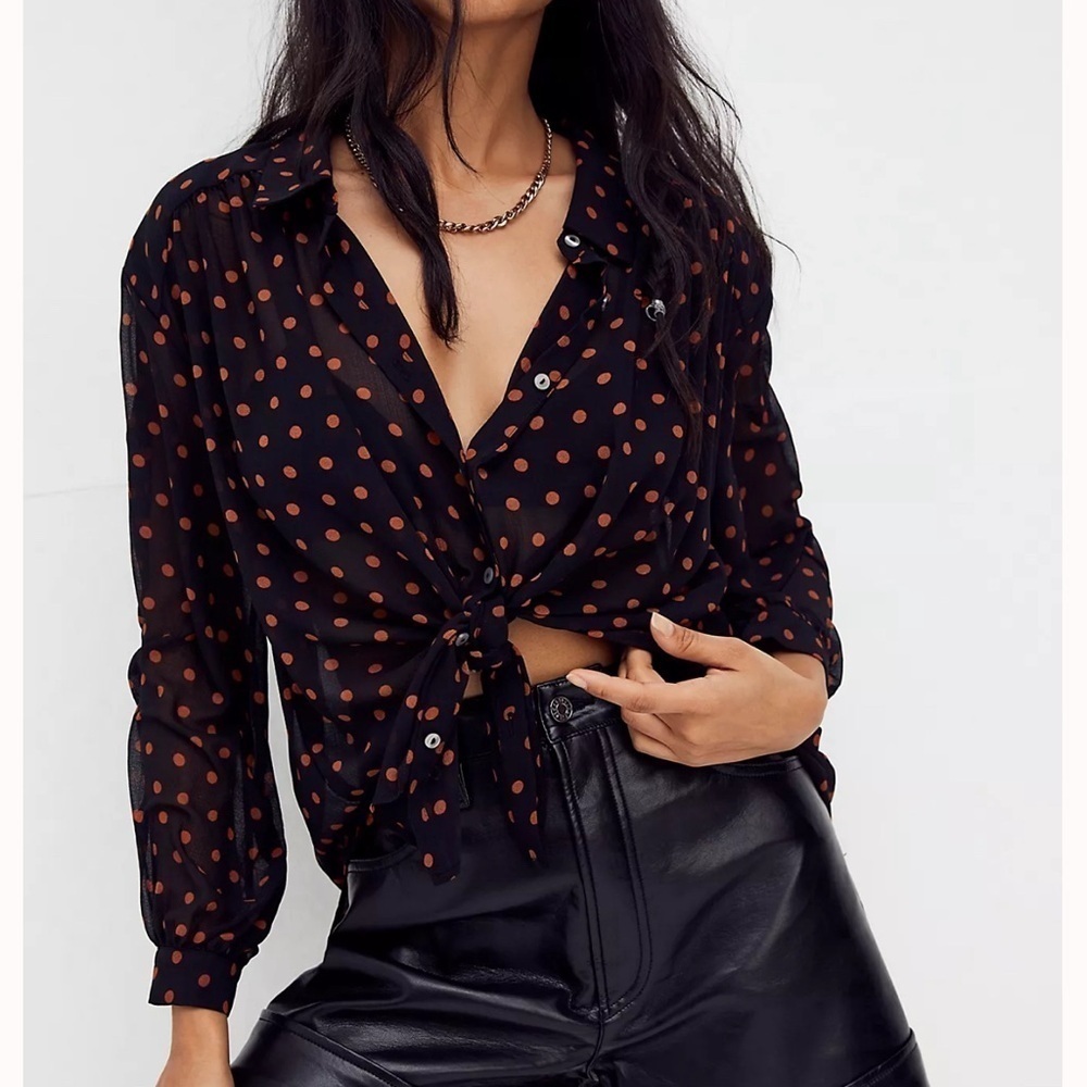 Free People Black Ciara Button Down Top XS